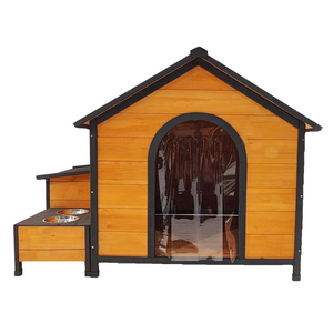 XPT088 Wearable and Strong Wooden Dog House with Metal Bowls and Toy Box
