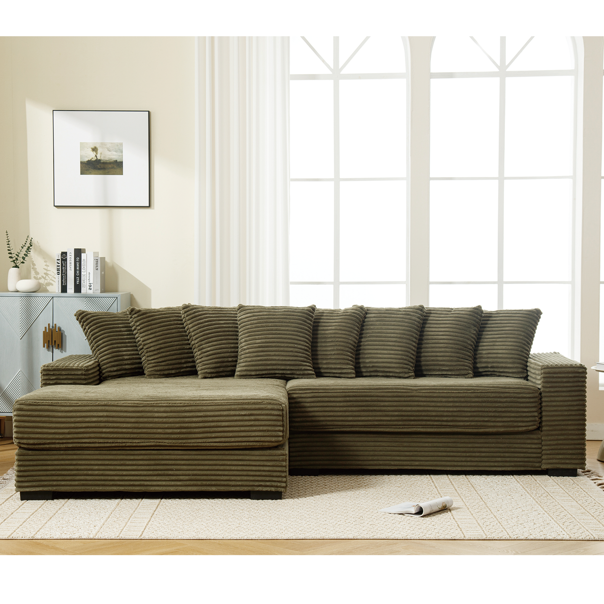 Oversized Two-Piece Corduroy Sofa with Left Chaise Daybed