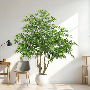 7FT Tall Artificial Banyan Tree with Natural Trunk and Realistic Silk Leaves