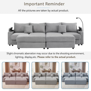 Modern Style Loveseat Sofa Sectional Sofa Couch With Storage Space, A Movable Ottoman, Two USB Ports, Two Cup Holders, A Phone Holder For Living Room