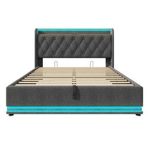 Upholstered Bed, 360 Surround LED Function, Remote Control, Hydraulic Storage Bed With USB, Type-C Charging (Without Mattress)
