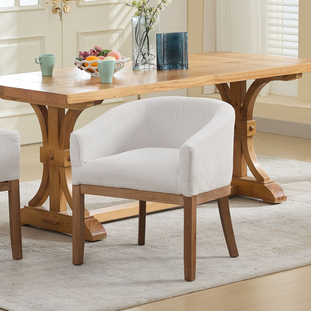 Mid Century Modern Upholstered Barrel Dining Chair with Arms