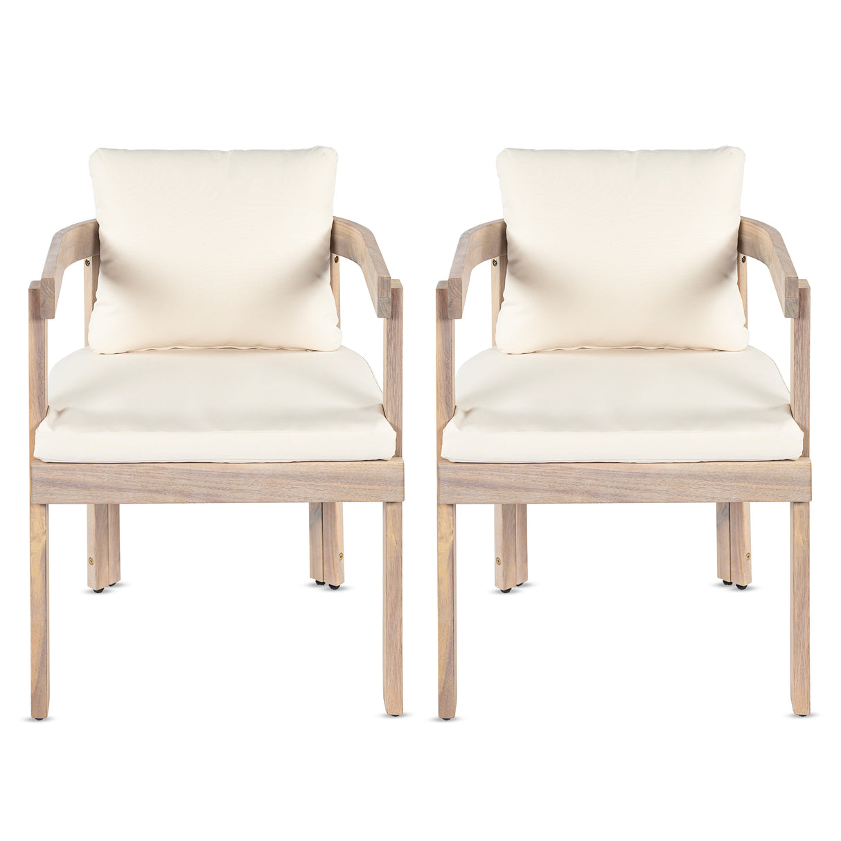 Acacia Wood Dining Chairs Set of 2, Armchairs with Cushions