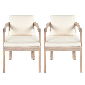 Acacia Wood Dining Chairs Set of 2, Armchairs with Cushions
