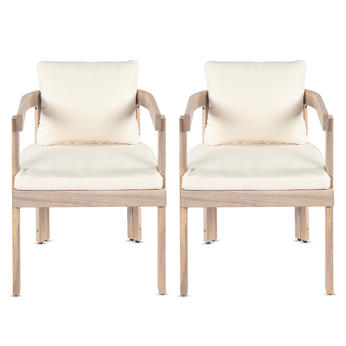 Acacia Wood Dining Chairs Set of 2, Armchairs with Cushions