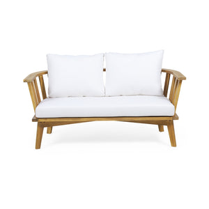 2-Person Outdoor Acacia Wood Patio Seating Group with Cushions and Coffee Table