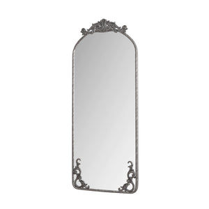 Retro Arched Full Body Mirror with Vintage Carved Applique