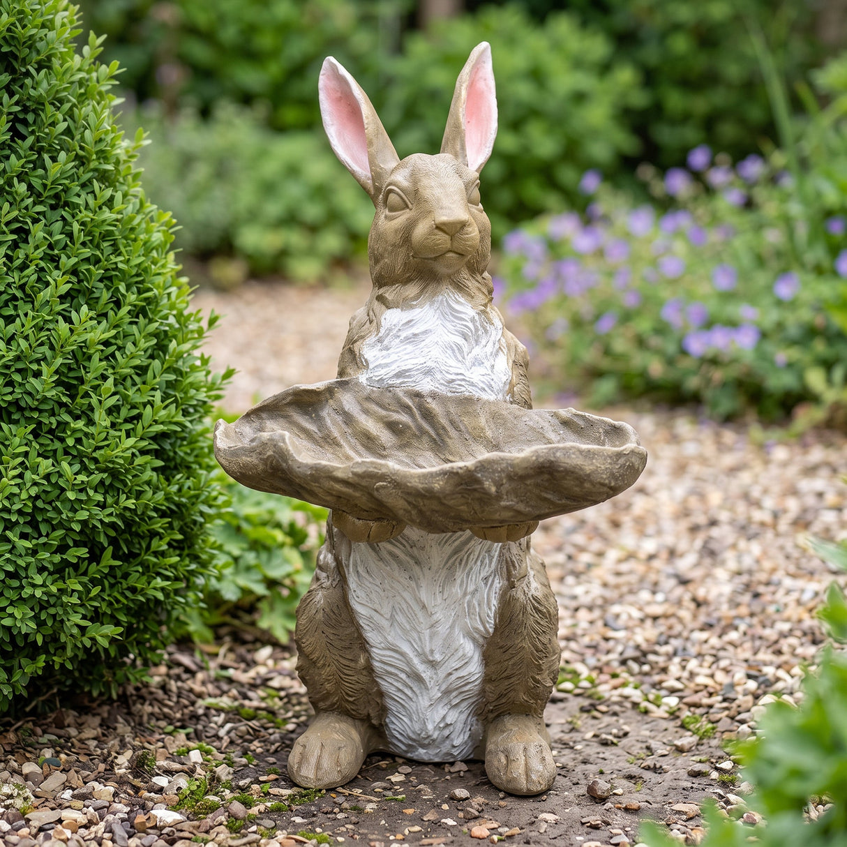 Magnesium Oxide Bunny Statue Holding Decor