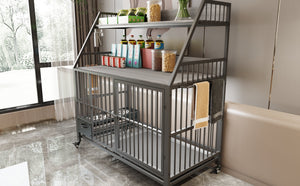 Large Pet Cage with Storage Rack and Stainless Steel Basins
