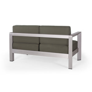 Outdoor Aluminum Loveseat with Deep Cushions - Silver