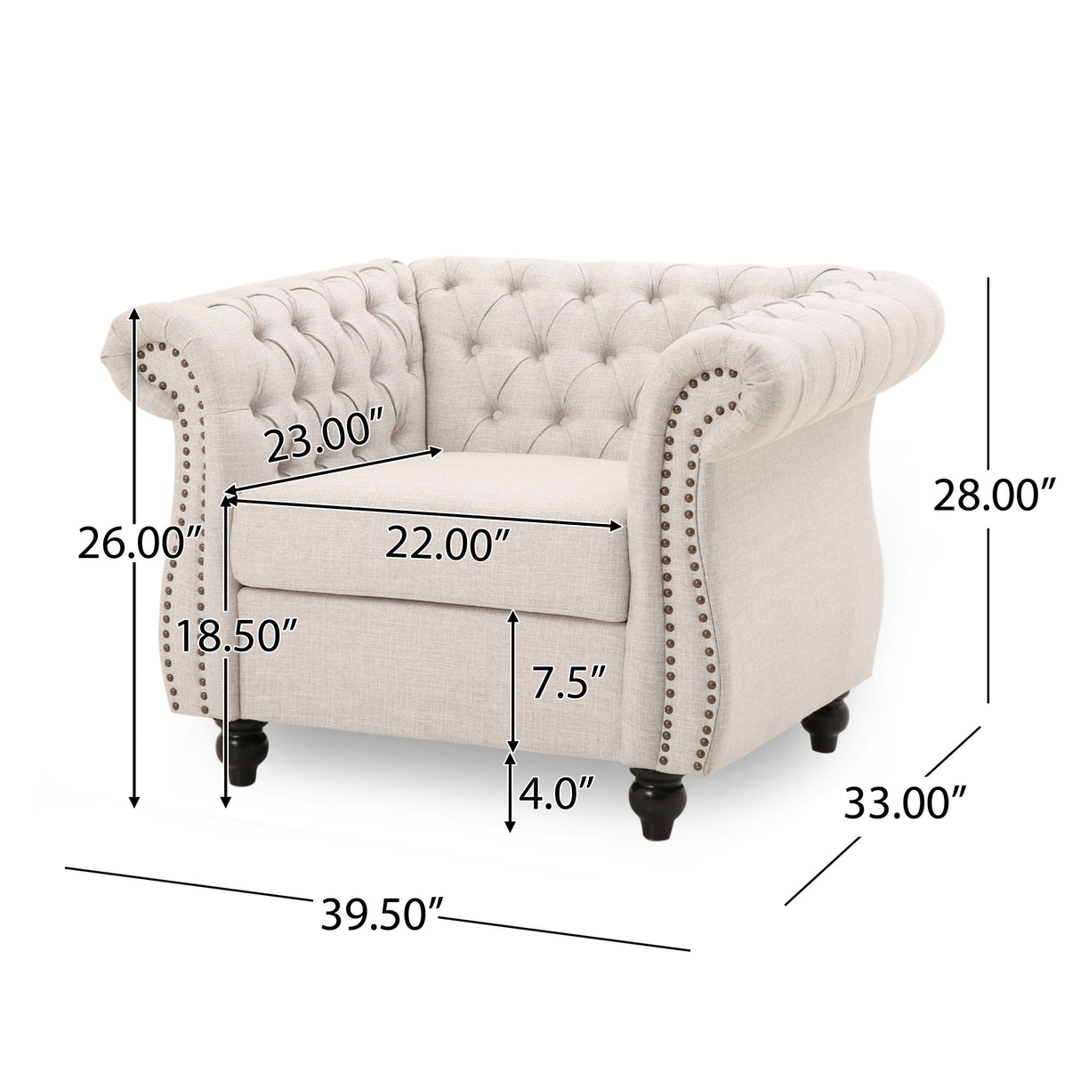 Chesterfield Club Chair Velvet Fabric Beige with Birch Wood Legs