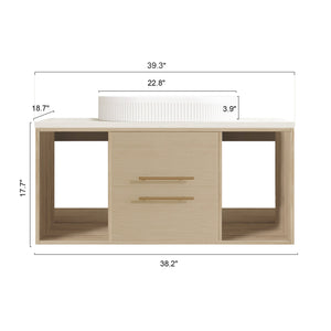 Modern 39.3 Wall-Mounted Bathroom Vanity with Ceramic Sink