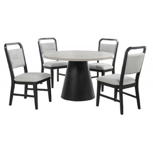 Dining Set With Round Table And 4 Upholstered Chairs - Black / Gray