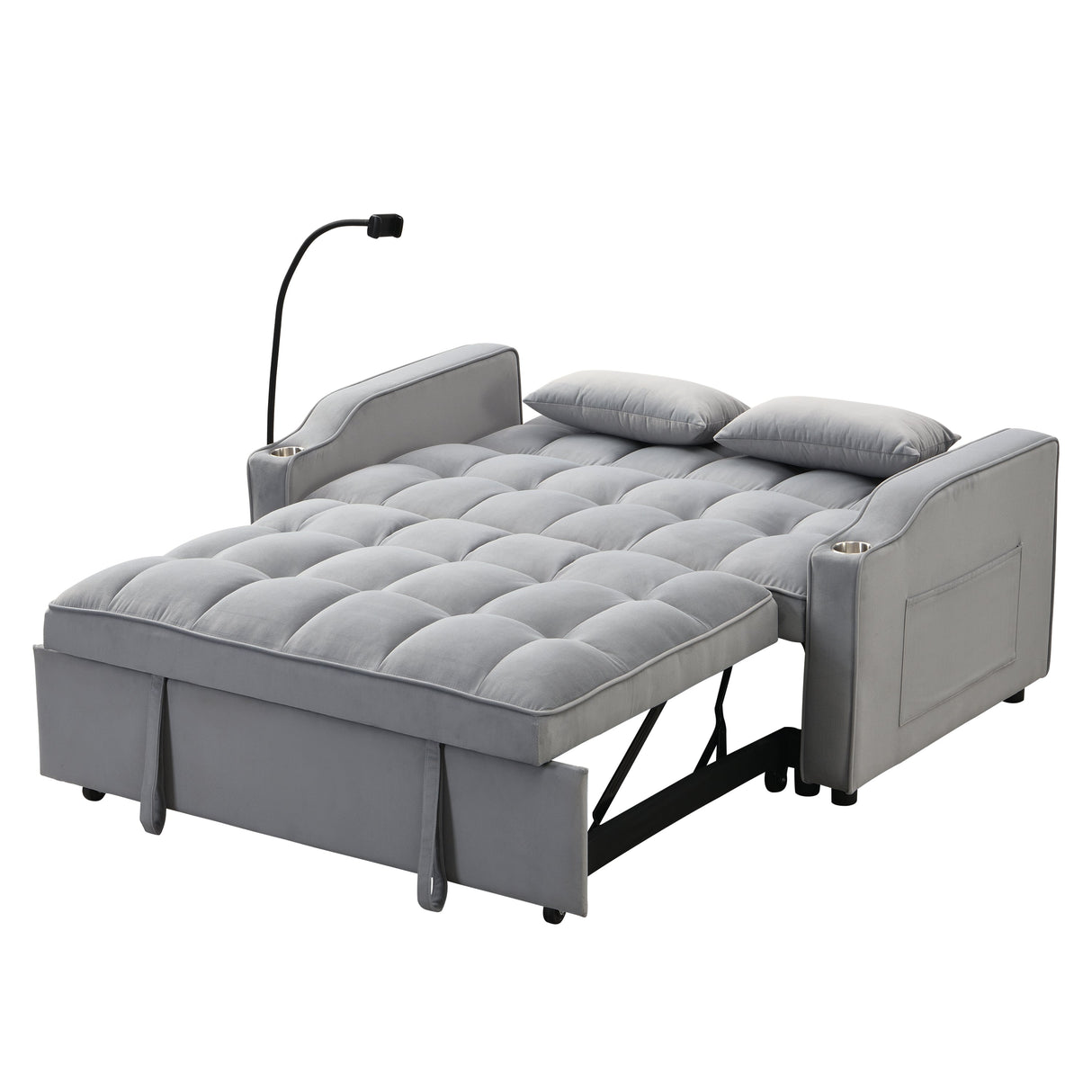 Modern Velvet Loveseat Futon Sofa Couch with Pullout Bed