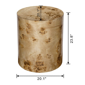 20x20x24 Burl Wood Brown Cylinder Side Table