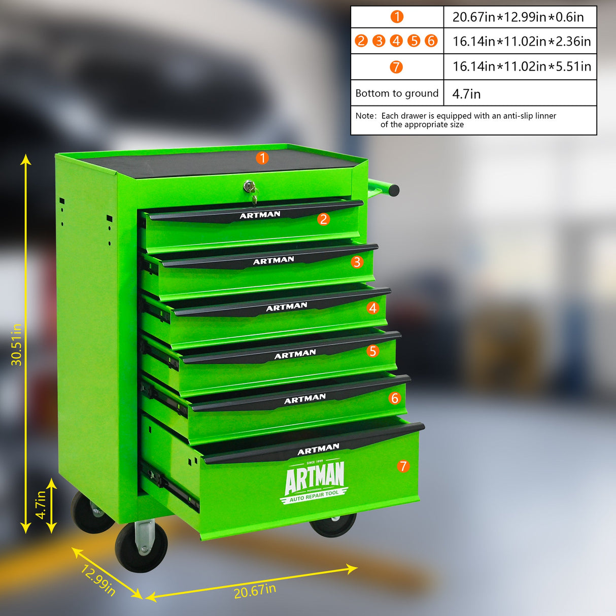 Rolling Metal Tool Chest with 6 Drawers, 20"