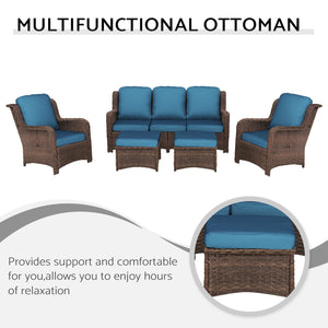 Patio Furniture Set Rattan Outdoor Sectional Conversation Sets 5-Piece Peacock Blue