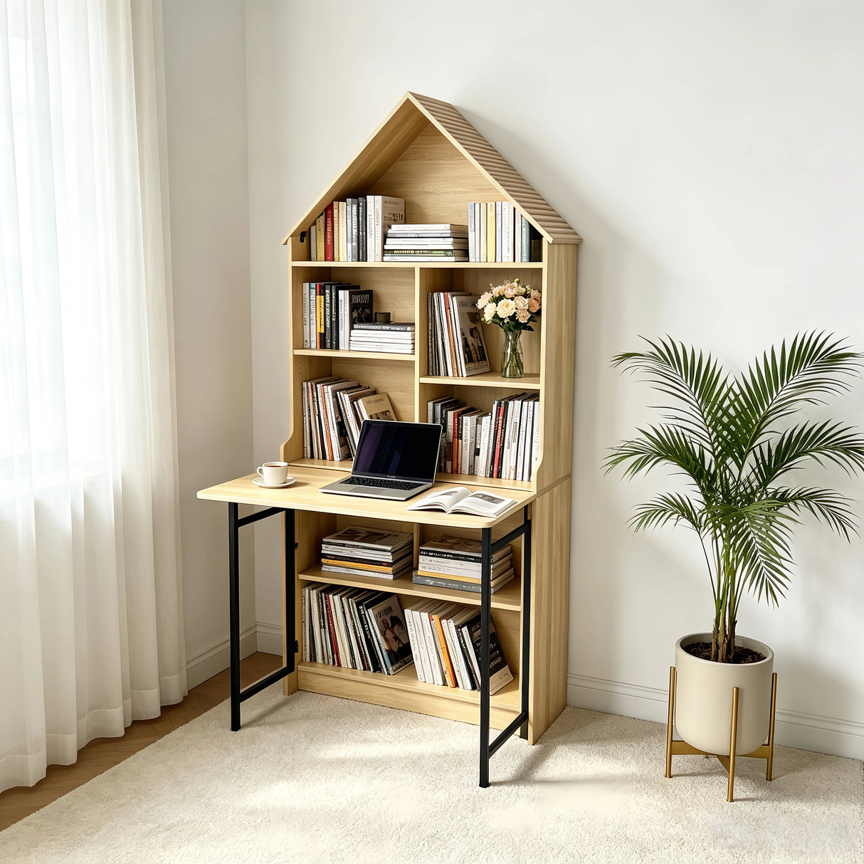 Folding Craft Desk with Storage Shelves