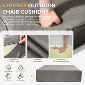 6" Thick Outdoor Chair Cushion Set - Gray