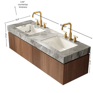 MURI 60" Bathroom Vanity & Sink, Floating Plywood Storage Cabinet