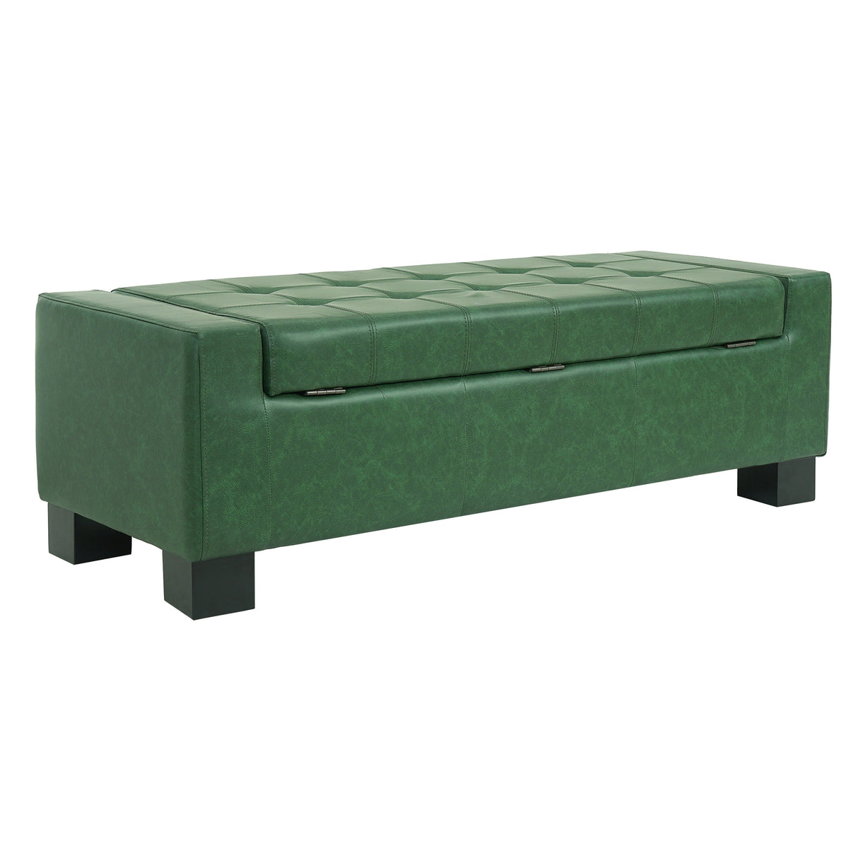 Green Storage Ottoman Bench, PU Upholstered Footrest with Solid Wood Legs