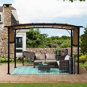 Outdoor Patio Pergola Gazebo - Steel Frame Sun Shelter With Retractable Canopy
