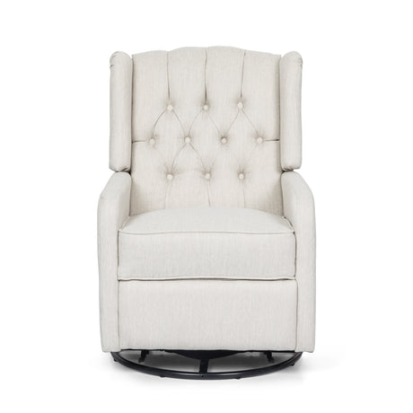 Manual Recliner Chair with 360-Degree Swivel Beige Linen