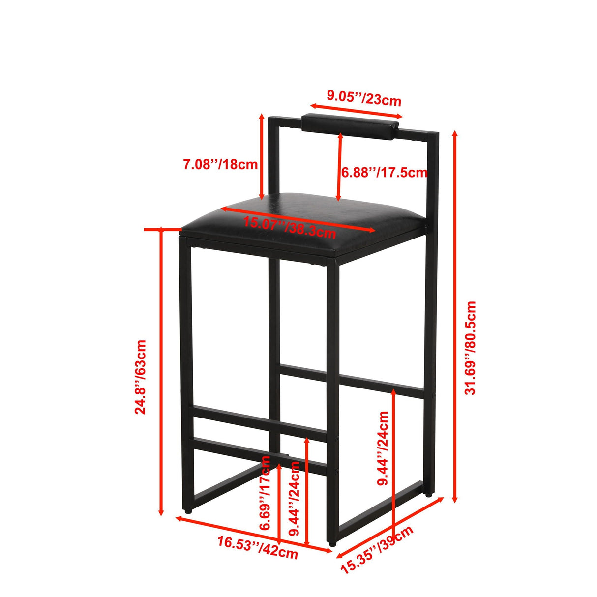 Elegant Bar Stool Set With Backrest And Footrest, Counter Height (Set of 2)