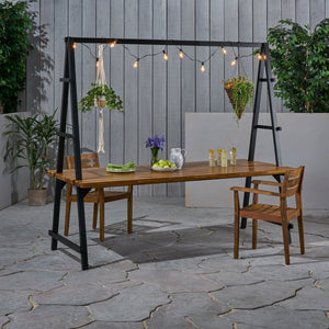 Huckleberry Acacia Wood Outdoor Dining Table With Plant Hanger - Teak