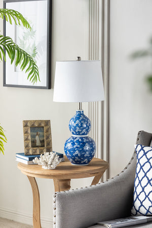 D13x25.7' Blue and White Round Two-Tiered Ceramic Vase Lamp
