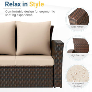 All-Weather Wicker 3 Seat Patio Sofa With Thick Cushions