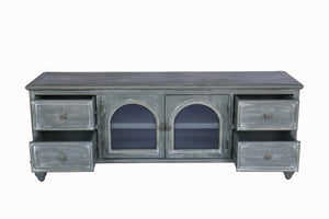 60" Farmhouse TV Stand with 4 Drawers & Glass Doors