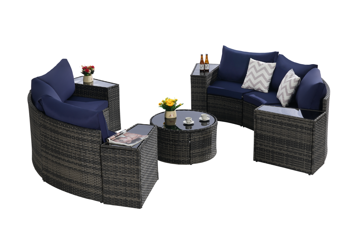 Outdoor Patio Furniture 11-Piece Half-Moon Sectional Round Patio Furniture Set