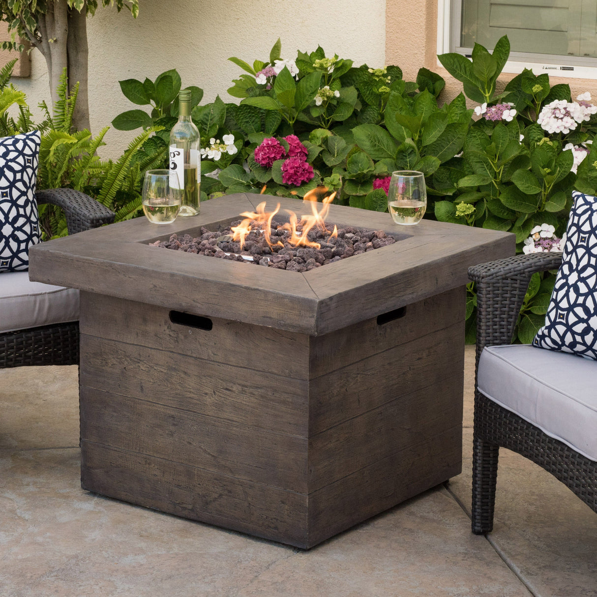 Anchorage 32'' Wood Square MGO Fire Pit Brown - 40,000 BTU