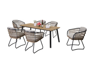 7-Piece Outdoor Wicker Dining Set with Wood-Plastic Composite Board Table