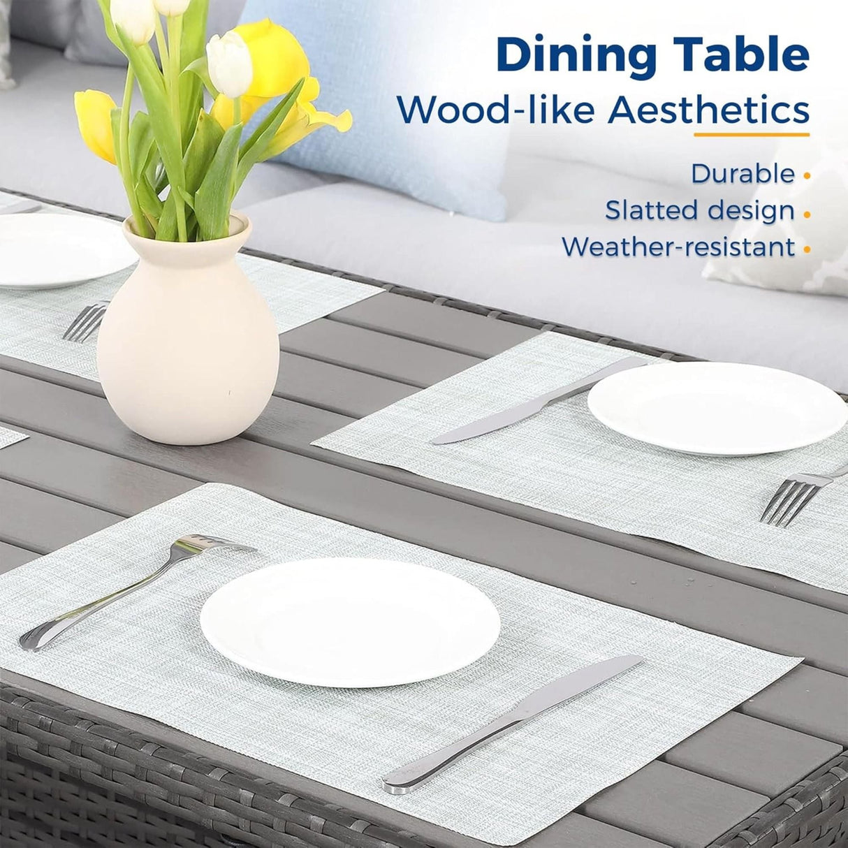 7 Piece Outdoor Dining Set With Cushions, Modular Sectional Sofa And Table