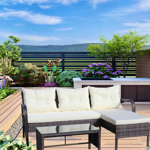 Outdoor Patio Furniture 3-Piece Conversation Set (Beige Cushion)