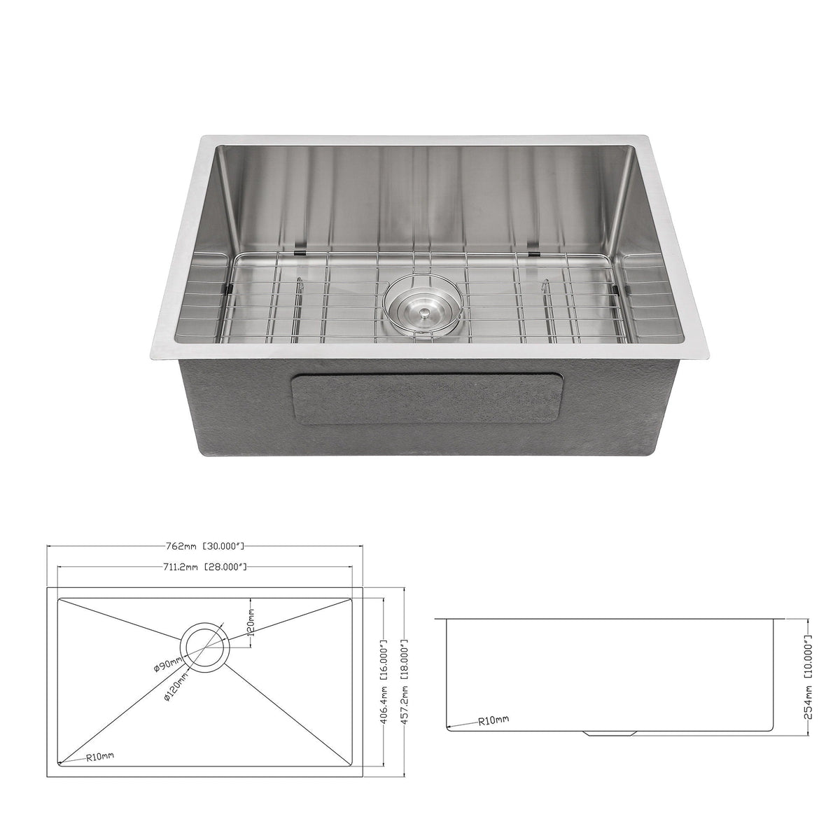 Modern Undermount Stainless Steel Kitchen Sink 16 Gauge, Deep Single Bowl