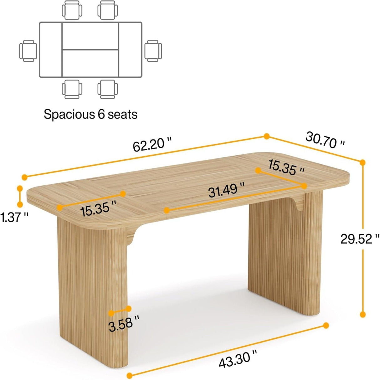 Executive Desk, Large Home Office Computer Workstation With Sturdy Double Pedestal Base, Simple Rectangular Writing & Study Table - Natural Wood