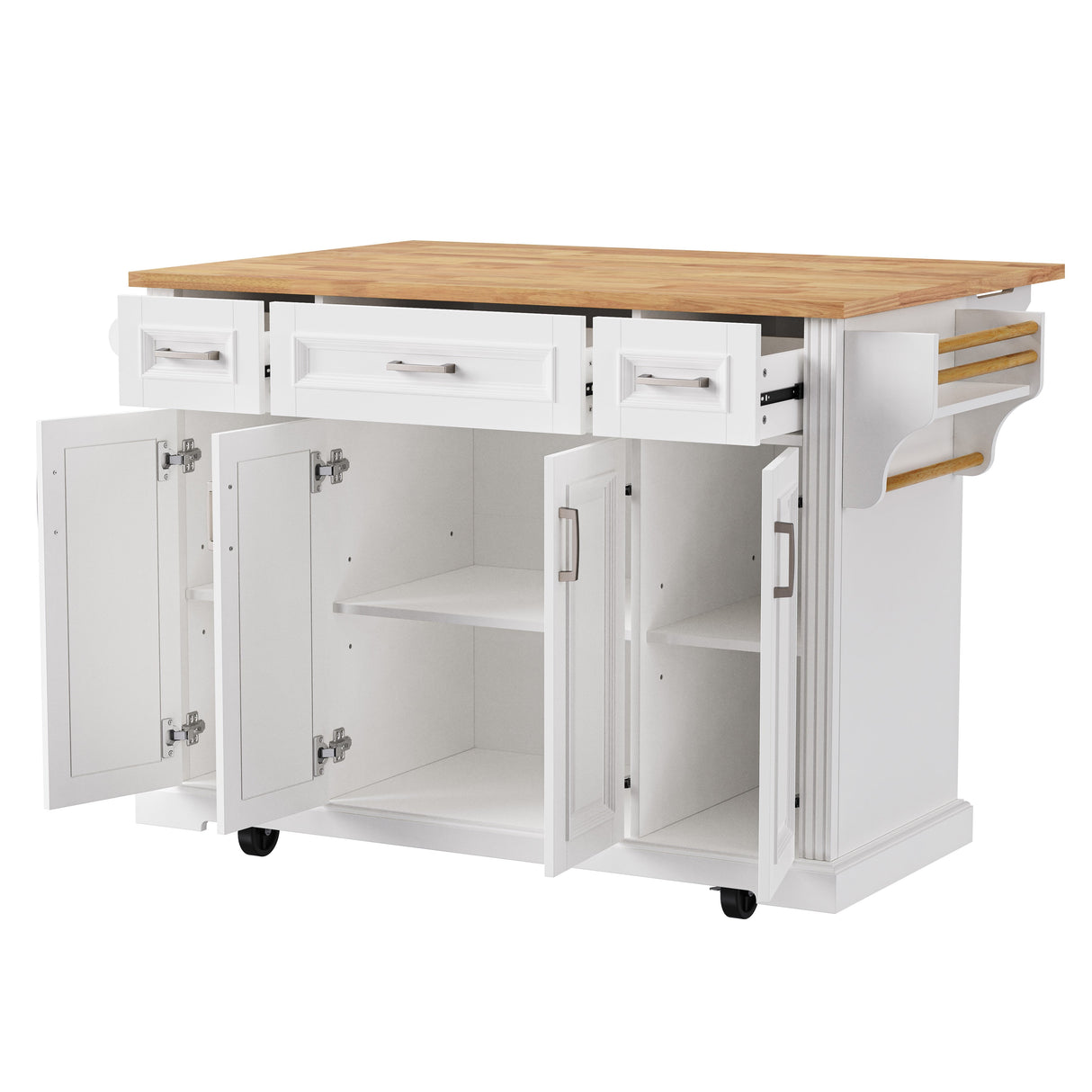 K&K 54-Inch Large Kitchen Island with Rubber Wood Drop Leaf