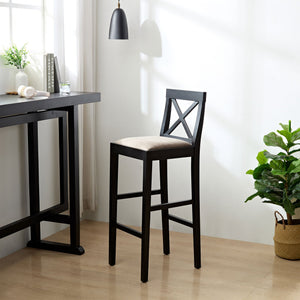 Bar Chair Counter Height Stool with Backrest Black Set of 2