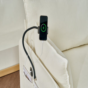 Oversized Chaise Lounge Chair with Ottoman and Storage in Beige