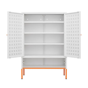 Grid Double Door Shoe Cabinet With Adjustable Compartments And Moisture-Proof Design In Metal