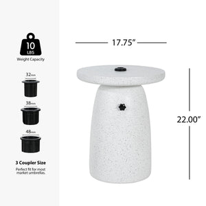 Tess MGO Outdoor Patio Side Table Umbrella Base in White Marble