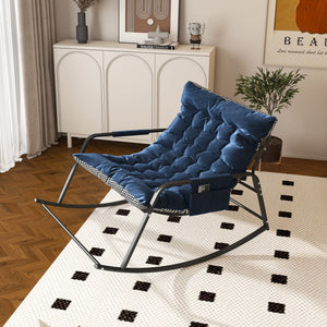 Blue Rocking Chair with Storage and Cushions - Metal & Fabric