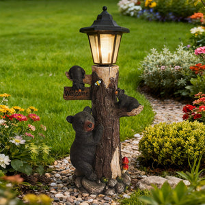Black Bear Statue Welcome Sign Garden Statue with Solar Light