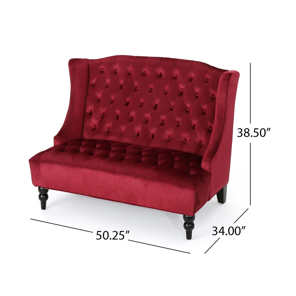 Upholstered Loveseat with Wing Back and Diamond Tufting - Multiple Colors