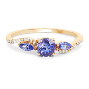 0.70 Carat Genuine Tanzanite and White Diamond 14K Yellow Gold Ring