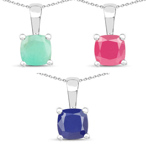 3.00 Carat Genuine Emerald, Glass Filled Ruby & Glass Filled Sapphire .925 Sterling Silver Pendant