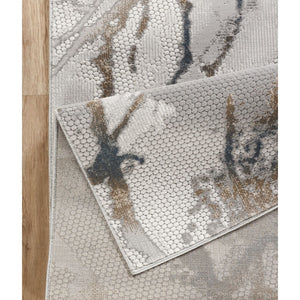 Geometric 3D Effect Area Rug with 100% Polyester Pile - Ivory / Gray